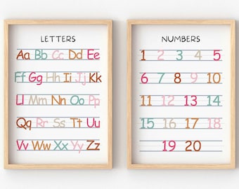 Alphabet Poster,Numbers Poster, ABC Prints, Educational Posters, Playroom Learning Prints, nursery decor, Neutral Decor, Digital Download