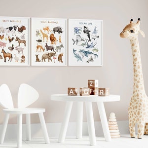 Set of 3 Educational Posters, Nursery Poster, Classroom Decor, Kids Animal Posters, Playroom Learning Prints,Kids Wall Art,Digital Download
