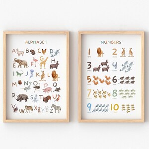 Alphabet Poster,Numbers Poster, ABC Prints, Educational Posters, Animal Alphabet, nursery decor, Neutral Playroom Decor, Digital Download