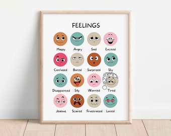 Wykres uczuć, plakat nastroju, kącik uspokajający, wydruk Montessori, plakat regulacji emocji, sztuka ścienna do pokoju dziecięcego, jak się dziś czujesz, emocje