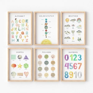 Set of 6 Educational Posters, Classroom Decor, Nursery Wall Art, Playroom Learning Prints, Homeschool Prints,back to school,Digital Download