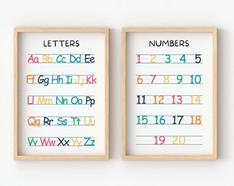 Alphabet Poster,Numbers Poster, ABC Learning Prints, Educational Posters, Kid Playroom Decor, Nursery Prints, Digital Download