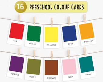 16 Color Cards, Montessori flashcards, Pre-School Cards, Learning Colors, Educational Printable Cards, Instant Download