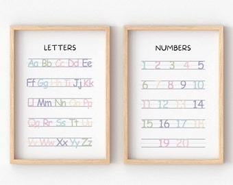 Alphabet Poster,Numbers Poster, ABC Prints, Educational Posters, Learning Alphabet, nursery decor, Neutral Playroom Decor, Digital Download