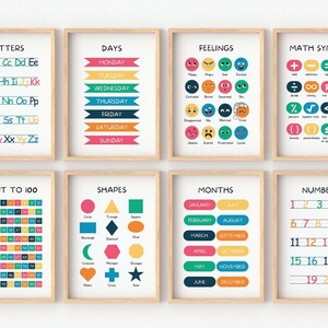 Set of 8 Educational Posters, Classroom Decor, Nursery Wall Art, Playroom Learning Prints, Homeschool Prints,back to school,Digital Download