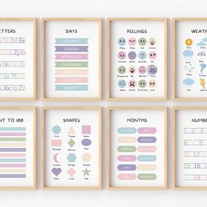 Set of 8 Educational Posters, Nursery Wall Art, Classroom Decor, Playroom Learning Prints, Homeschool Prints,back to school,Digital Download