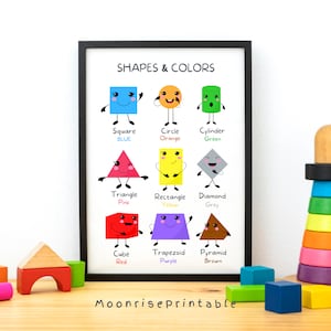 Shapes Educational Print, Rainbow Shapes Print, colors poster, Kids Wall Decor, Playroom Learning Prints, Homeschool Decor, DIGITAL DOWNLOAD