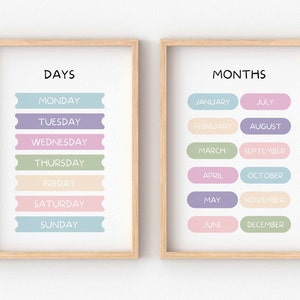et of 2 Prints Preschool Classroom, Months&Days, Educational Posters, Toddlers, Homeschool Learning Decor, Nursery Print, Digital Download
