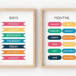 Rainbow Months&Days poster, Playroom Educational Poster, Rainbow Nursery Print, Homeschool Decor, Classroom Decor, Digital Download