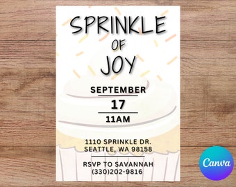 Gender Neutral Baby Sprinkle Invitation Template | Baby Sprinkle Invite | Baby Invitation | Gender Neutral | Baby Sprinkle Template | Canva