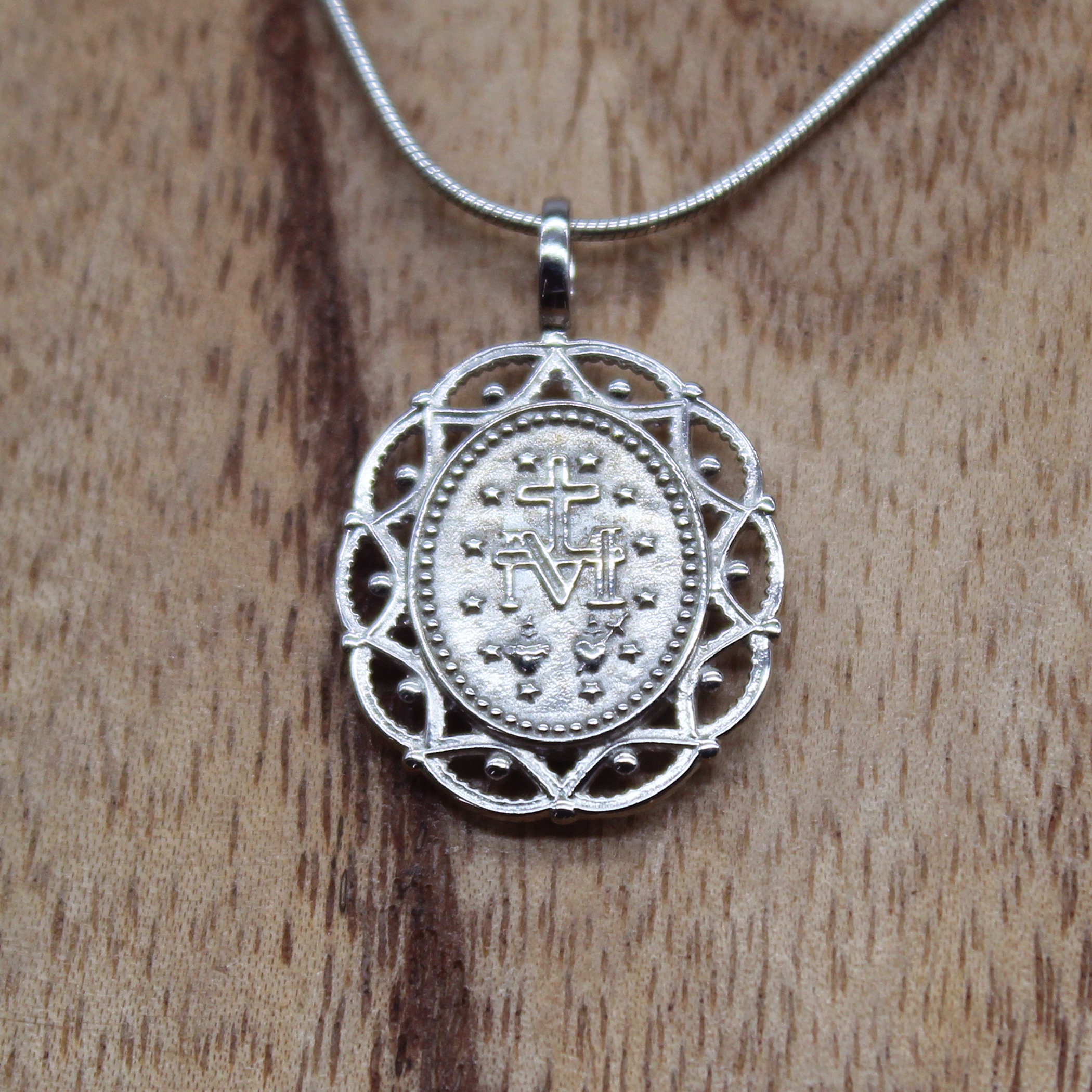 Thajaling Maagd Maria ketting Maagd Maria hanger, Onbevlekt hart van Maria medaille omkeerbare hanger ketting, gepersonaliseerde Maagd Maria hanger, Titanium staal, Titanium-staal