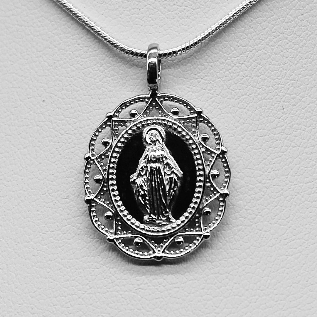 Sterling Silver Miraculous Medal Pendant 925 | Double-sided Virgin Mary ...