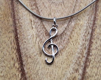 Clef de Sol, Pendentif en Argent 925, Note de Musique, Chaîne Serpent, Collier Argent, Bijoux Esthétiques, 18ème Cadeau d'Anniversaire