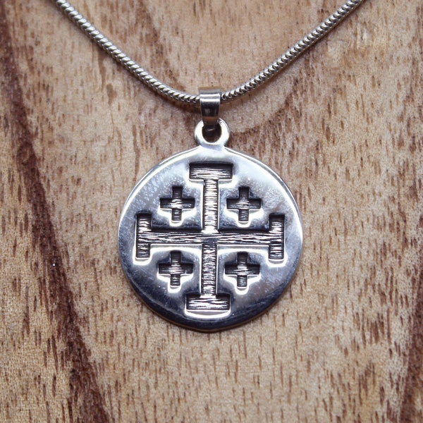 Pendentif Argent Croix de Jérusalem, Médaille Croix de Terre Sainte, Emblème des Chrétiens d'Orient, Bijoux Argent, Idée Cadeau