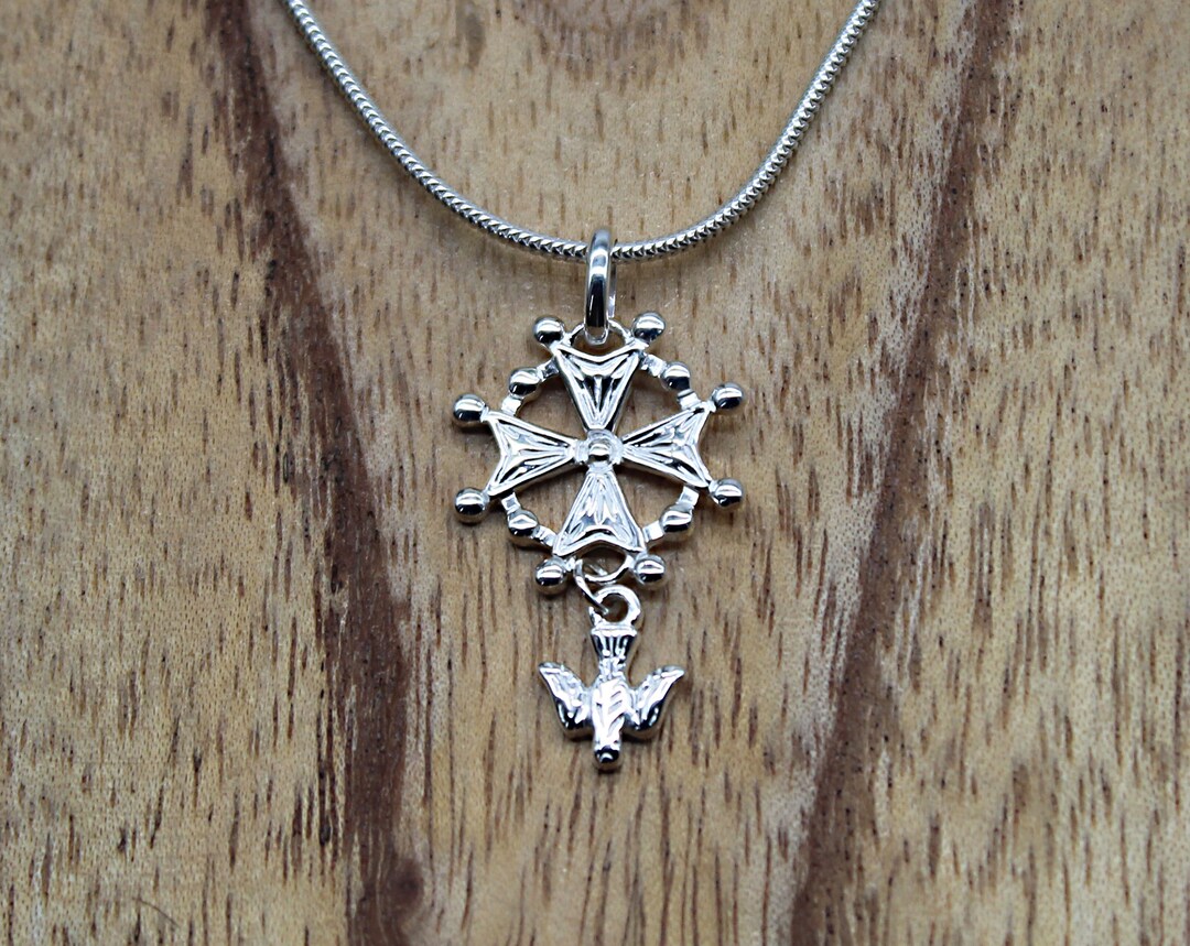 Silver Protestant Cross Pendant, Snake Chain, Huguenot Cross Necklace