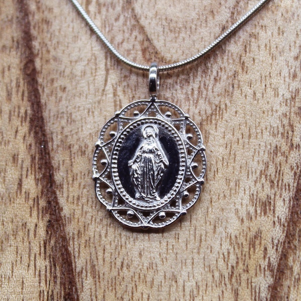 Pendentif Vierge Marie Argent 925, Collier Médaille Miraculeuse, Bijoux Femme, Cadeau Pour Elle