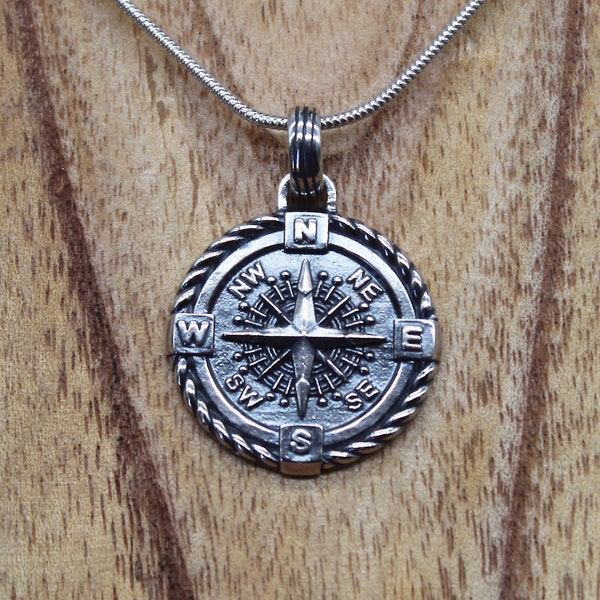 Silver Compass Pendant, Snake Chain, Necklace Chain, Unisex Jewelry, Gift for Men and Women, Nautical Jewelry, 30th Birthday Gift