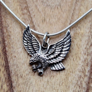 Silver Eagle Pendant, Raptor Bird, Necklace Chain, Men Jewelry, Gift For Him, 40th Birthday