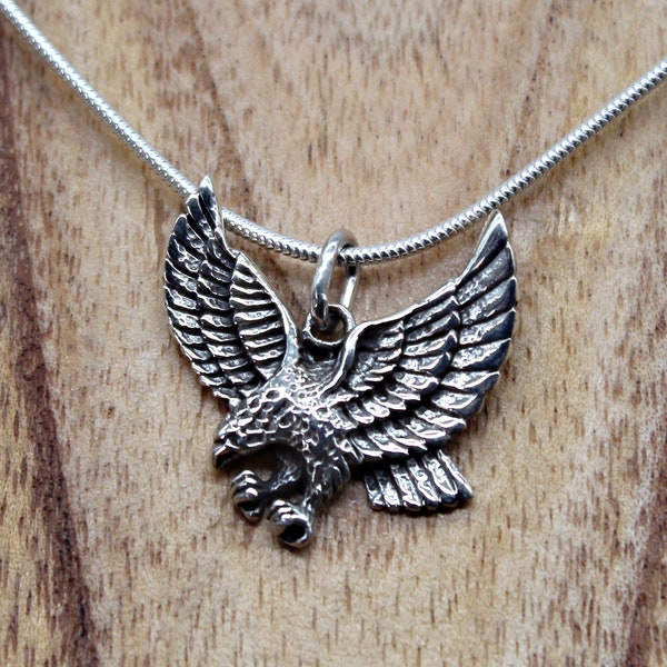 Pendentif Aigle Argent, Oiseau Rapace, Collier Chaîne, Bijoux Homme, Cadeau Pour Lui, Anniversaire 40 ans