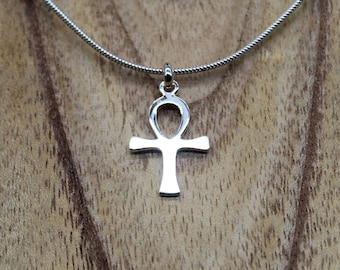 Colgante Ankh de Plata, Collar de Cruz, Cadena de Serpientes, Llave de la Vida, Vida Eterna, Joyería Egipcia, Regalo de Cumpleaños, Joyería Unisex