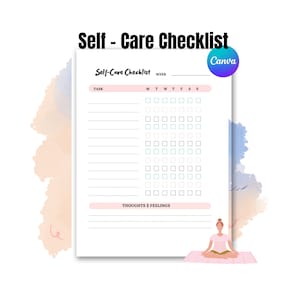 Self Care Checklist, Self-Care Planner, Selfcare Journal Tracker, Wellness Planner Printable, Daily Wellbeing