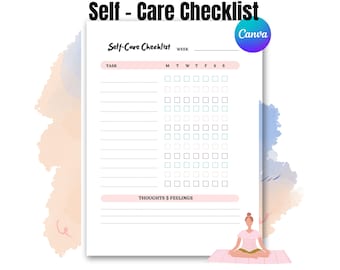 Self Care Checklist, Self-Care Planner, Selfcare Journal Tracker, Wellness Planner Printable, Daily Wellbeing