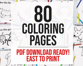 Kinder Ausmalseiten / Zufällig / lehrreich / Niedlich / Spannendes Kinder Ausmalbuch mit 80 digitalen Ausmalseiten (druckbar, PDF Download)