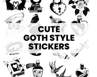 16 Stk. Goth Valentines Sticker / Goth Style Sticker / Gothic / Dark / Schwarz und Weiß Stickers