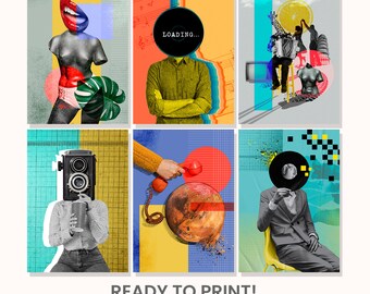 Retro Vintage Wandposter 6er Set druckfertig Poster - Retro Magazin Poster, Trendy Magazine Art, Bunt, Schönes Vintage Wanddekor