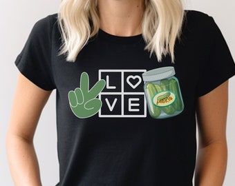 Pickle Tshirt, pickle lover shirt, peace-love-pickles shirt, Pickle humor tee, Funny pickle t-shirt, Pickle design shirt, Pickle fan apparel