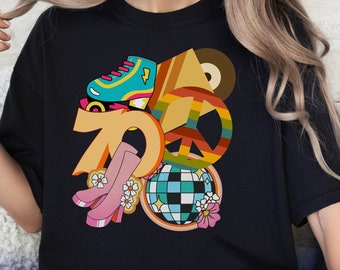 70's collage t-shirt, Retro style collage tee, Vintage 70's design shirt, Nostalgic 70's era shirt ,Throwback collage tee, Pop culture shirt