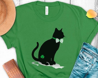 Cat St. Patrick's Day shirt, St. Patrick's Day cat apparel, Irish cat shirt, Lucky cat St. Patrick's Day Shamrock shirt, Shamrock cat shirt