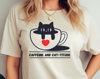 T-shirt café chat, chemise café drôle de chat, t-shirt café chat mignon, t-shirt graphique chat et café, chemise café pour amoureux des chats