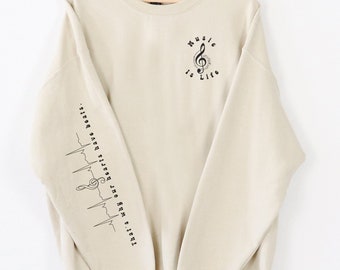 Sweat-shirt musique, chemise sur le thème de la musique, sweat-shirt note de musique, chemise pour mélomane, chemise battement de coeur musique, chemise ambiance musicale, pull musical