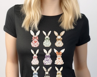 Maglietta coniglietto floreale, maglietta primaverile carina per Pasqua, regalo per gli amanti degli animali, maglietta coniglietto civettuola, maglietta coniglietto pasquale, maglietta a tema coniglio