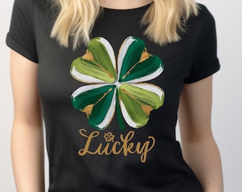Lucky shamrock shirt, St. Patrick's Day shirt, Irish luck clothing, Four-leaf clover shirt, Green shamrock tee, Lucky charm apparel