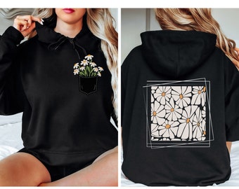 floral sweatshirt, flower hoodie, floral design sweatshirt, daisy hoodie, Daisy Print Hoodie, Daisy Pattern Hoodie, Women's Daisy Hoodie