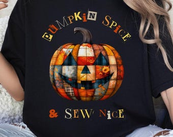 Herbst Kürbis Patch T-Shirt | Herbst Mode, Halloween Geschenk, Patchwork Kürbis T-Shirt, Halloween Patchwork-Shirt, Herbsternte T-Shirt