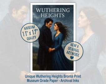 Wuthering Heights Poster | Emily Brontë Literary 11x17 Wall Art | Bronte Sisters Romantic Home Decor | Heathcliff & Catherine Illustration