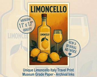 Limoncello Print | 11x17 Vintage Style Italy Travel Poster | Original Amalfi Coast Citrus Art | Mid-Century Italian Rustic Kitchen Print