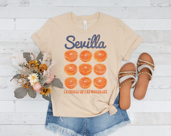 Camiseta Naranjas de Sevilla Camisa Sevilla Camiseta Naranja Fruta estilo retro Aspecto desgastado vintage Naranjas espanolas Cottage Core Camisa Espana Etsy Espana