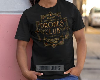 Drones Club Comfort Colors® Camiseta de aspecto desgastado / PG Wodehouse Art Déco Camisa retro de estilo vintage / Regalo de libro de literatura clásica única