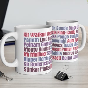 Wodehouse Characters 11oz Ceramic Mug | Fantastic Gift for Wodehouse Fans | Jeeves, Bertie Wooster, Pongo, Bingo Little, Catsmeat, Anatole