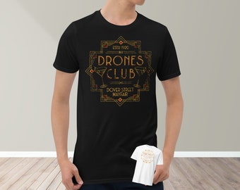 The Drones Club Wodehouse Worn Look T-Shirt | Wooster Jeeves Art Deco Heavyweight Shirt | Bookish Gifts for Classic Comedy Literature Lovers