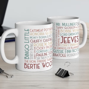 PG Wodehouse Characters Gift | 11oz White Ceramic Mug | Fans of Jeeves and Wooster | Classic English Literature Bookish | Wodehouse Lover
