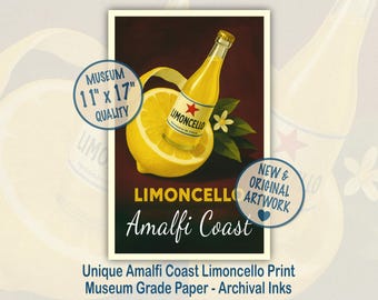 Limoncello Amalfi Coast Poster Print | Vintage Style Kitchen Decor | Italian Summer Vibes Wall Art | La Dolce Vita | Retro Travel Sorrento