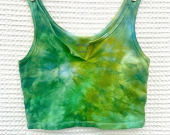 Women&#39;s Fitted Crop Tank, Festival Wear,  Tie Dye, Earth Tones, Ice Dye Cropped Cotton Tank, Ready to Ship, Yoga Tank, Summer Clothing