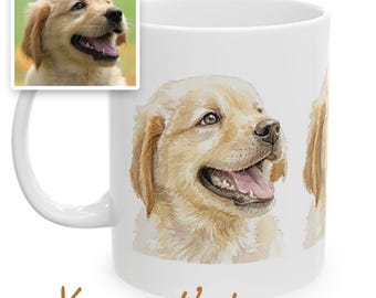 Personalized Pet Portrait Mug, Custom Dog Photo Coffee Mug, Watercolor Pet Mug Gift, Dog Mom Gift, Custom Pet Lover Mug, Dog Dad Mug
