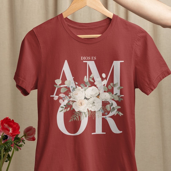 Dios Es Amor, Christian T-shirts, Scripture Shirts, Camiseta Cristiana, Flower Shirt, Christian Gifts, Cute Tee, Love, Spanish Christian tee