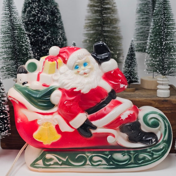 Blow Mold Vintage Santa in a Sleigh Lighted Empire 1970s